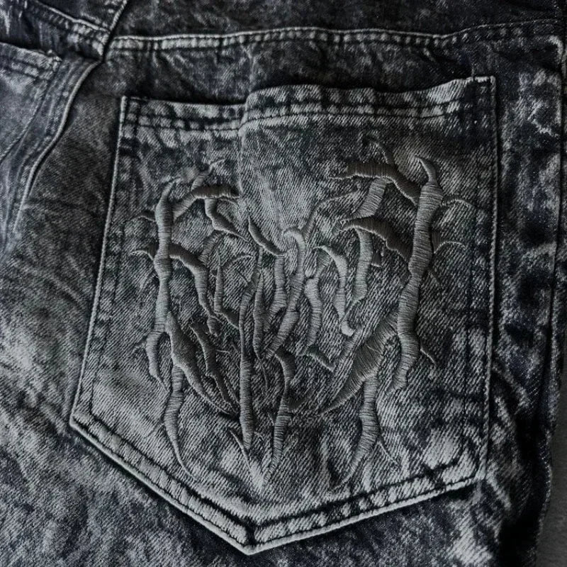 Y2K Baggy Jeans Vintage Spider Embroidered Splicing High Quality Jeans Streetwear Gothic Men Women Casual Hip Hop Wide Leg Jeans