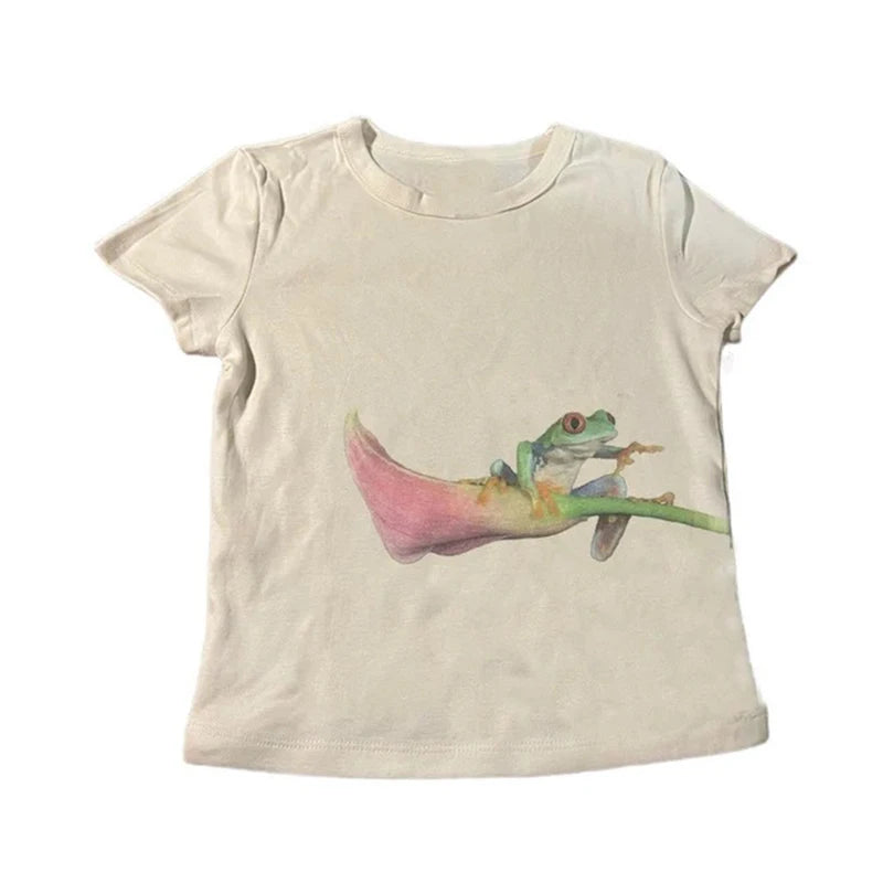 Aesthetic Summer Baby Tee Women Vintage Crop Top Y2K Korean Popular Clothes Emo Streetwear Gothic Harajuku Graphic Print T-Shirt