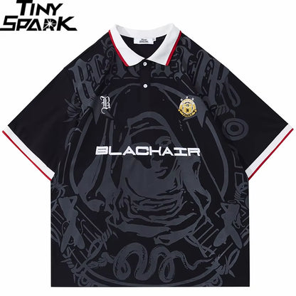 Men Hip Hop Streetwear Polo T-Shirt Virgin Mary Graphic Embroidery 2024 Summer Oversized Polo Shirt Retro Casual Cotton Tops Tee