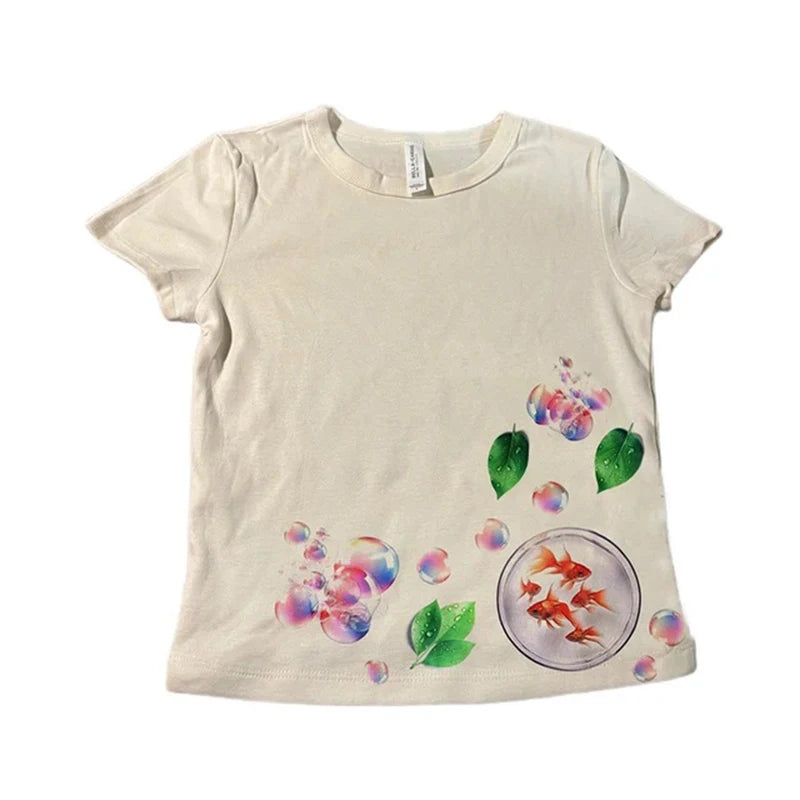 Aesthetic Summer Baby Tee Women Vintage Crop Top Y2K Korean Popular Clothes Emo Streetwear Gothic Harajuku Graphic Print T-Shirt