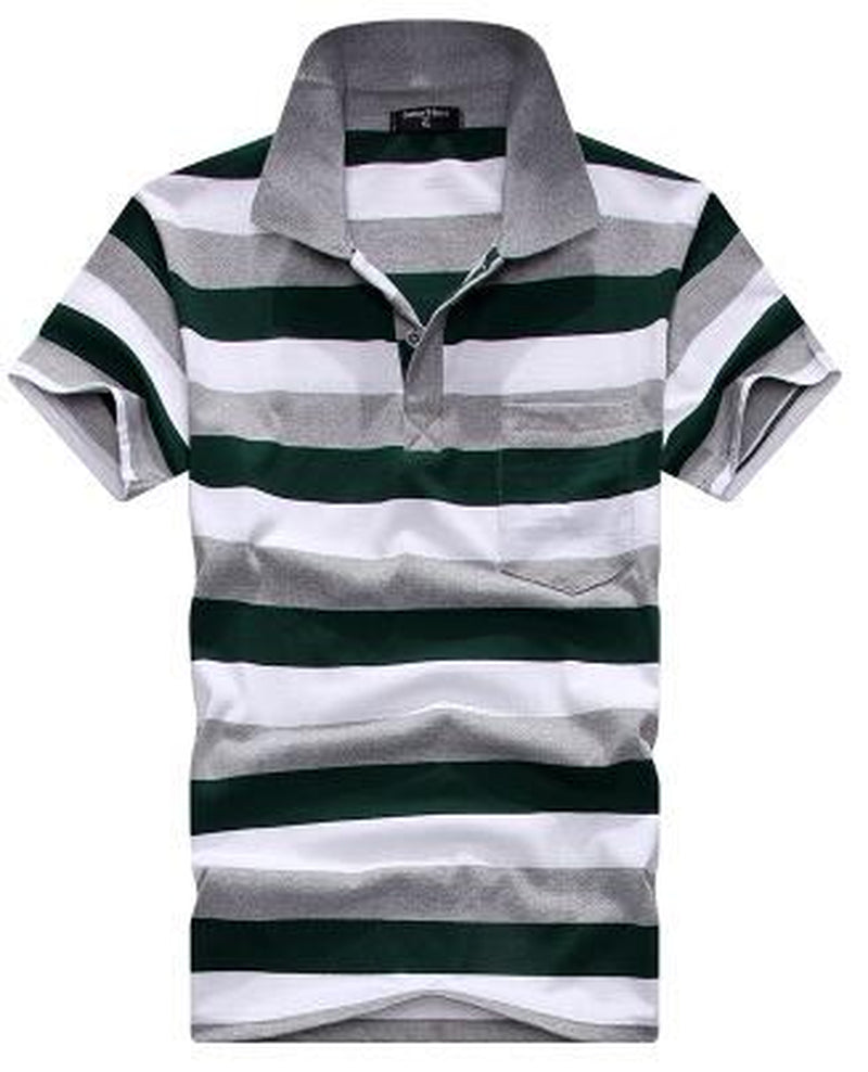 Collar Striped Short Sleeved T-Shirt Men'S Real Pocket