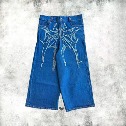 Y2K Baggy Jeans Vintage Spider Embroidered Splicing High Quality Jeans Streetwear Gothic Men Women Casual Hip Hop Wide Leg Jeans