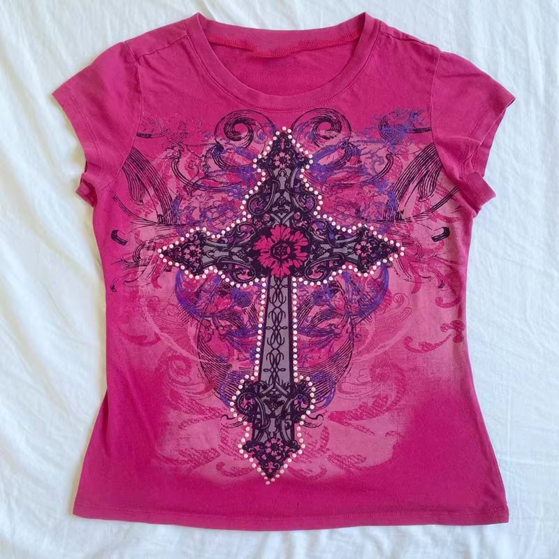 Women 90S Vintage Grunge Crop Tops Y2K Grunge Letter Print T-Shirt Retro Graphic Short Sleeve Tee Punk Hip Hop Cyber Streetwear