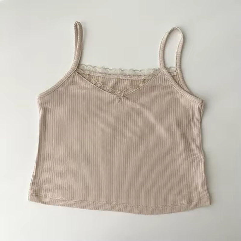 Camisole Women'S Tops Summer Short Tops 2021 New Vintage Lace Slim Warm Joker Ladies Bottoming Cute Tops for Women Camis