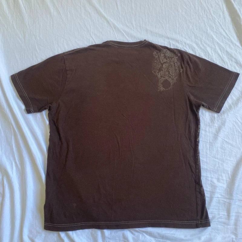 Mall Goth Cyber Grunge 00S Retro Tee Emo Vintage Brown Y2K Graphic Print T-Shirt Women Men Short Sleeve O Neck Tops Clothes