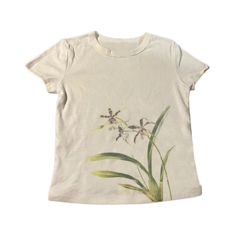 Aesthetic Summer Baby Tee Women Vintage Crop Top Y2K Korean Popular Clothes Emo Streetwear Gothic Harajuku Graphic Print T-Shirt