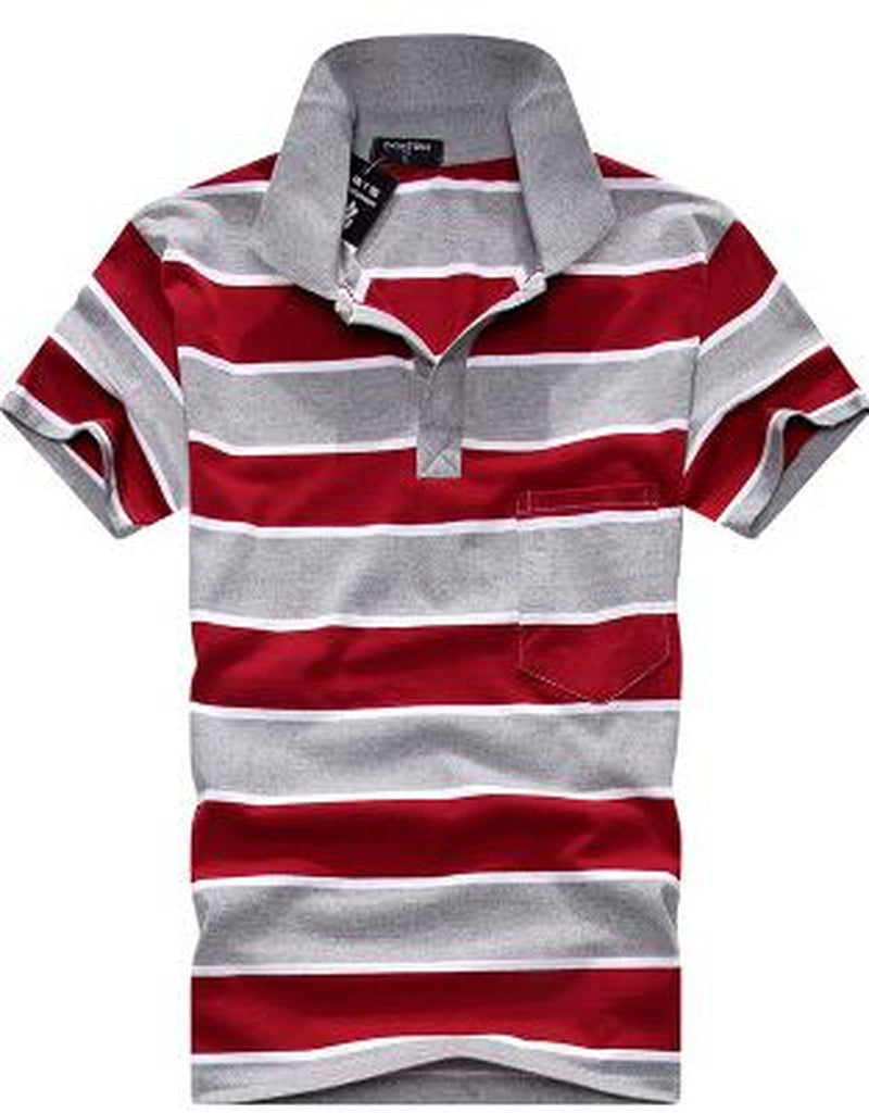 Collar Striped Short Sleeved T-Shirt Men'S Real Pocket
