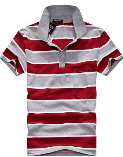Collar Striped Short Sleeved T-Shirt Men'S Real Pocket