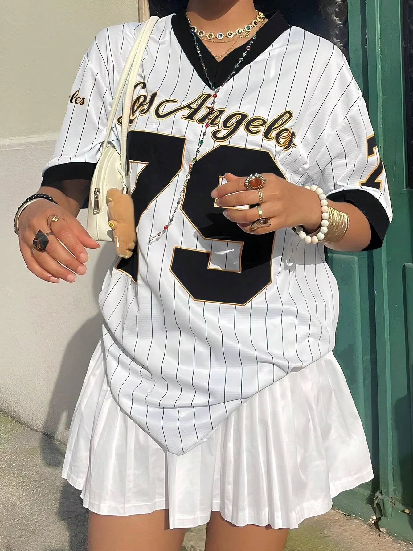 Women'S Los Angelesletter Print V-Neck Short Sleeve T-Shirt Summer Graphic Tee Baseball Jerseys Oversized Sport T-Shirt