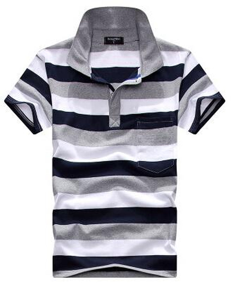 Collar Striped Short Sleeved T-Shirt Men'S Real Pocket