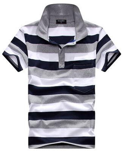 Collar Striped Short Sleeved T-Shirt Men'S Real Pocket