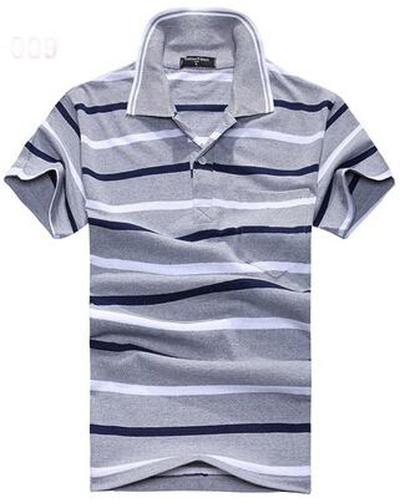Collar Striped Short Sleeved T-Shirt Men'S Real Pocket