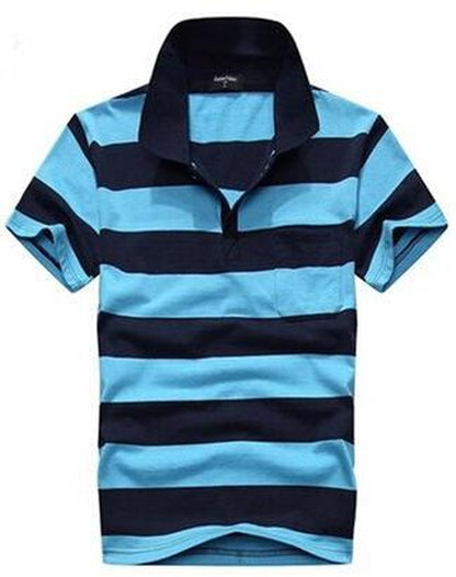 Collar Striped Short Sleeved T-Shirt Men'S Real Pocket