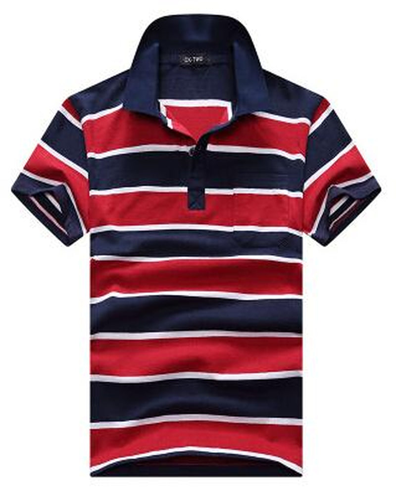 Collar Striped Short Sleeved T-Shirt Men'S Real Pocket
