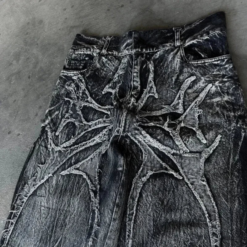 Y2K Baggy Jeans Vintage Spider Embroidered Splicing High Quality Jeans Streetwear Gothic Men Women Casual Hip Hop Wide Leg Jeans