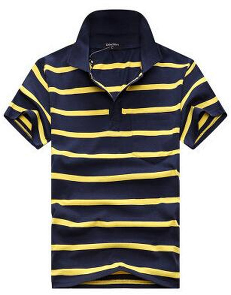 Collar Striped Short Sleeved T-Shirt Men'S Real Pocket