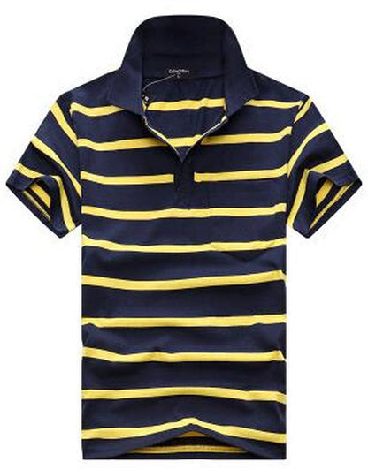 Collar Striped Short Sleeved T-Shirt Men'S Real Pocket