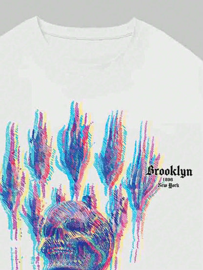 ROMWE Grunge Punk Men Skeleton & Slogan Graphic Tee for Halloween, School