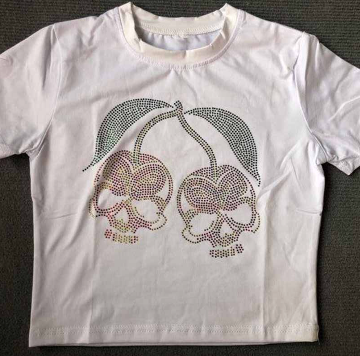 Aesthetic Punk Slim Emo Girls Baby Tee Gothic Streetwear Vintage Rhinestone Skull Graphic Grunge T-Shirt 2000S Crop Tops Emo