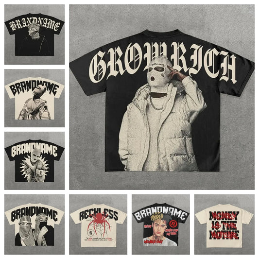 Designer Men'S T Shirts Y2K Harajuku Shirt Men Hip Hop Gothic Graphic Print Oversized Cotton Tshirt Punk Short Sleeved Streetwear Casual Tops Tees Size S-3XL