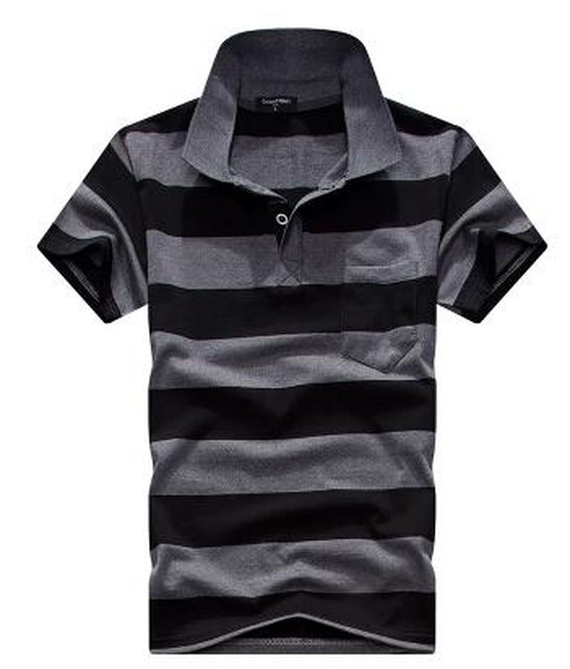 Collar Striped Short Sleeved T-Shirt Men'S Real Pocket