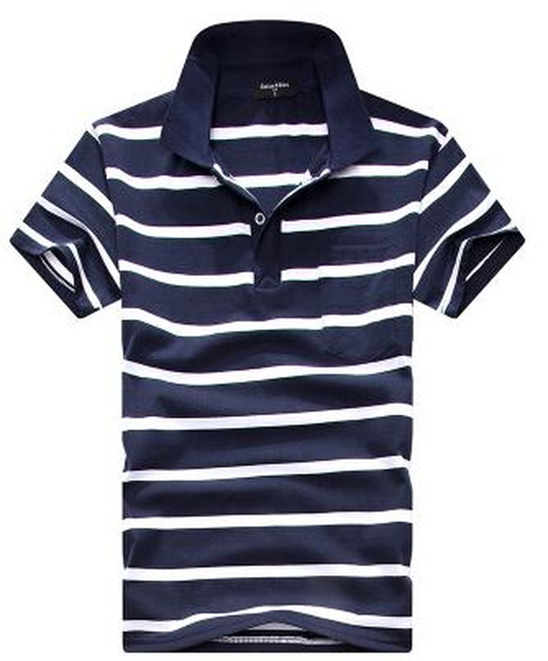Collar Striped Short Sleeved T-Shirt Men'S Real Pocket
