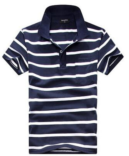Collar Striped Short Sleeved T-Shirt Men'S Real Pocket