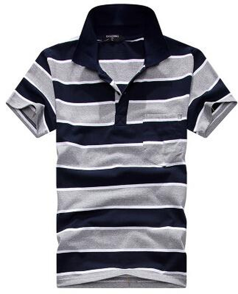 Collar Striped Short Sleeved T-Shirt Men'S Real Pocket