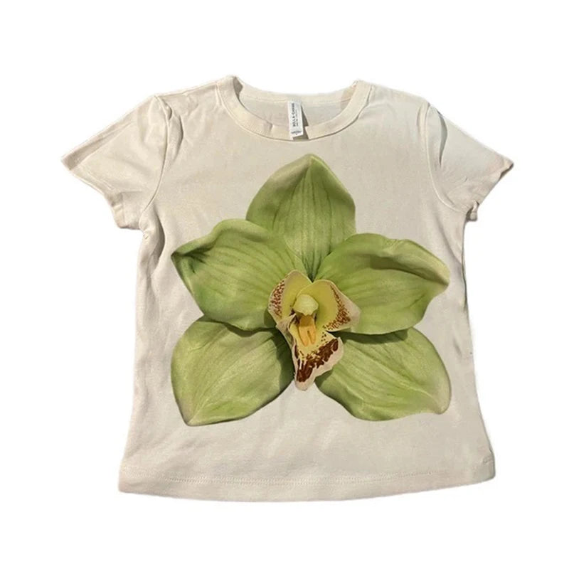 Aesthetic Summer Baby Tee Women Vintage Crop Top Y2K Korean Popular Clothes Emo Streetwear Gothic Harajuku Graphic Print T-Shirt