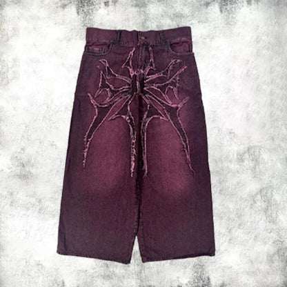 Y2K Baggy Jeans Vintage Spider Embroidered Splicing High Quality Jeans Streetwear Gothic Men Women Casual Hip Hop Wide Leg Jeans
