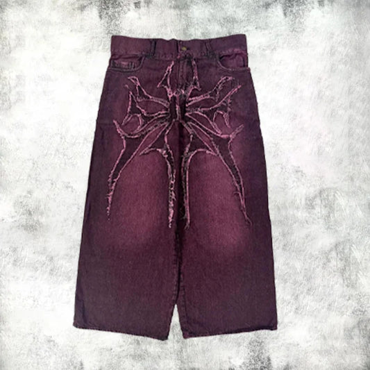 Y2K Baggy Jeans Vintage Spider Embroidered Splicing High Quality Jeans Streetwear Gothic Men Women Casual Hip Hop Wide Leg Jeans