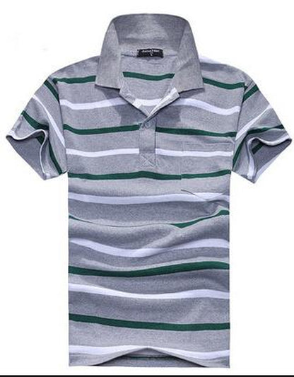 Collar Striped Short Sleeved T-Shirt Men'S Real Pocket