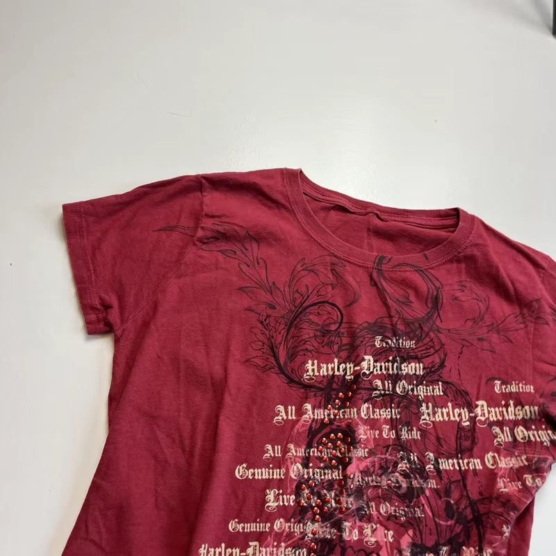 Women 90S Vintage Grunge Crop Tops Y2K Grunge Letter Print T-Shirt Retro Graphic Short Sleeve Tee Punk Hip Hop Cyber Streetwear